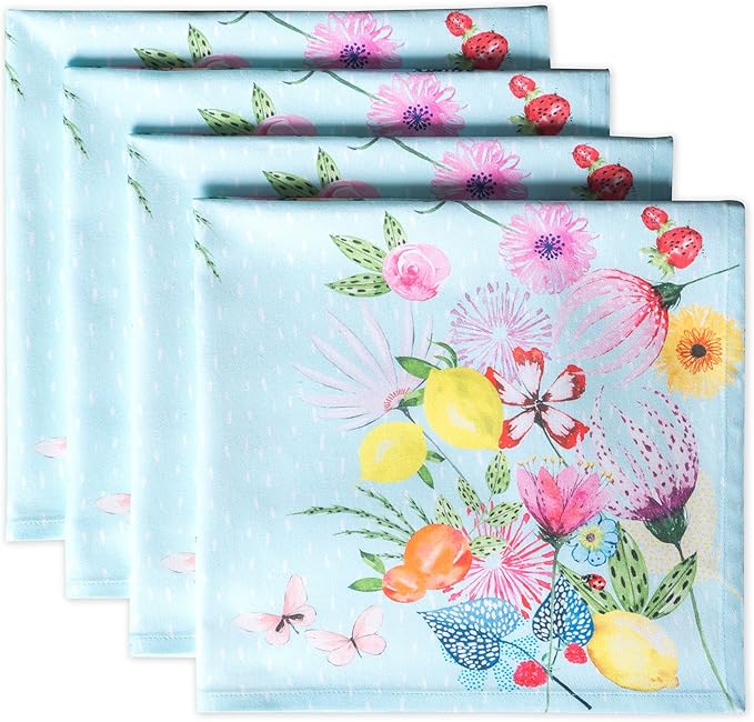 Maison d' Hermine 100% Cotton Cloth Napkins Set of 4 Everyday Reusable Square Napkins Cloth Washable Dinner Party Wedding Restaurant Hotel Kitchen Spring Summer (Jardin D'Ete - Mint, 20" x 20")