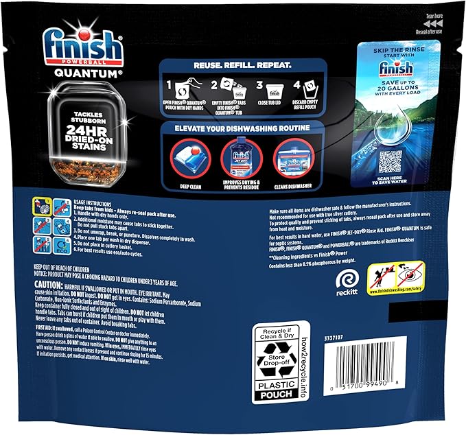 Finish Quantum Dishwasher Pods, No Pre-Rinse Dishwasher Detergent Soap Removes 24HR Dried-On Stain and Grease, Leaving a Virtually Spotless Shine, Unscented, 100 Count