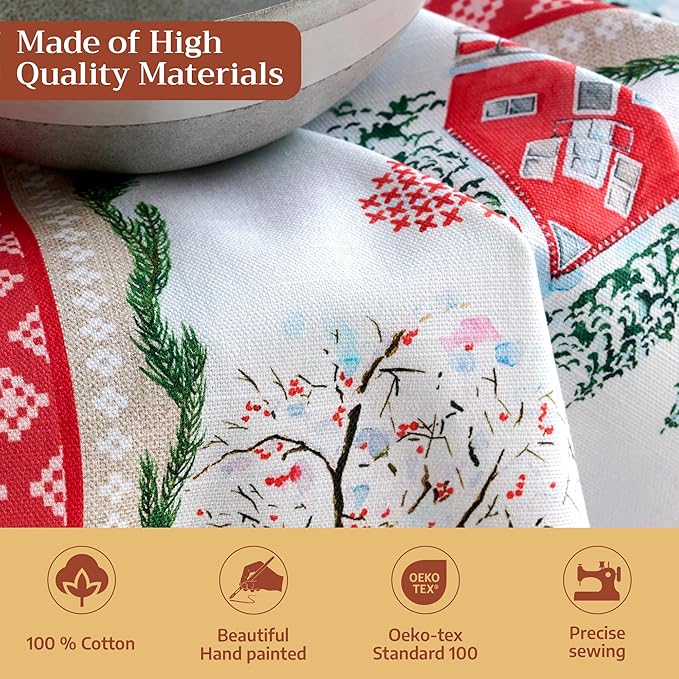 Maison d' Hermine Cloth Napkins Set of 4 100% Cotton for Thanksgiving Christmas Decorations Everyday Reusable Square Fall Napkins Cloth Washable Dinner Party (Rural Christmas, 20"x20")