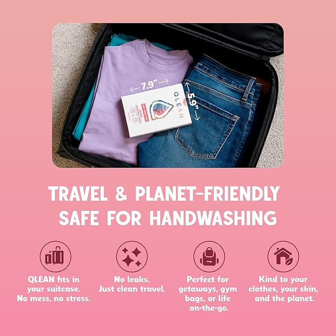 QLEAN Laundry Detergent Sheets Ruby Sunset Bliss (40 Loads) – Travel-Size Plant-Based Biodegradable Laundry Sheets, Hypoallergenic, HE Compatible, Eco-Friendly Detergent Strips