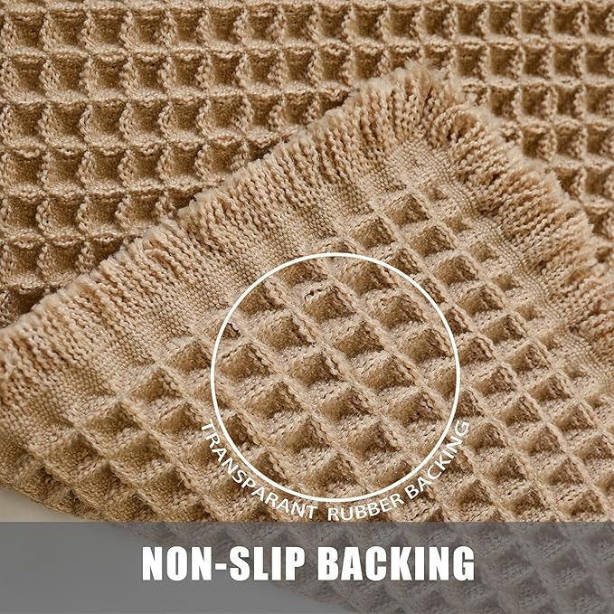 Waffle Bathroom Rugs, Non Slip Absorbent Waffle Knit Bath Mat for Shower Floor, Tub and Bathroom Door, Ultra Soft Quick Dry, Brown, 17''x24''