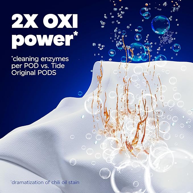 Tide Oxi Boost Power PODS Laundry Detergent Pacs, 57 Count, Set-In Stain Removal + Oxi Power, laundry soap detergent pacs