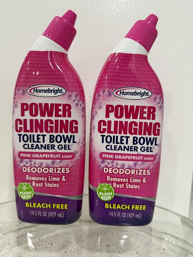 HOMEBRIGHT Power Clinging Toilet Bowl Cleaner Gel, Pink Grapefruit Scent, Bleach Free, 14.5 fl oz, 2 Pack