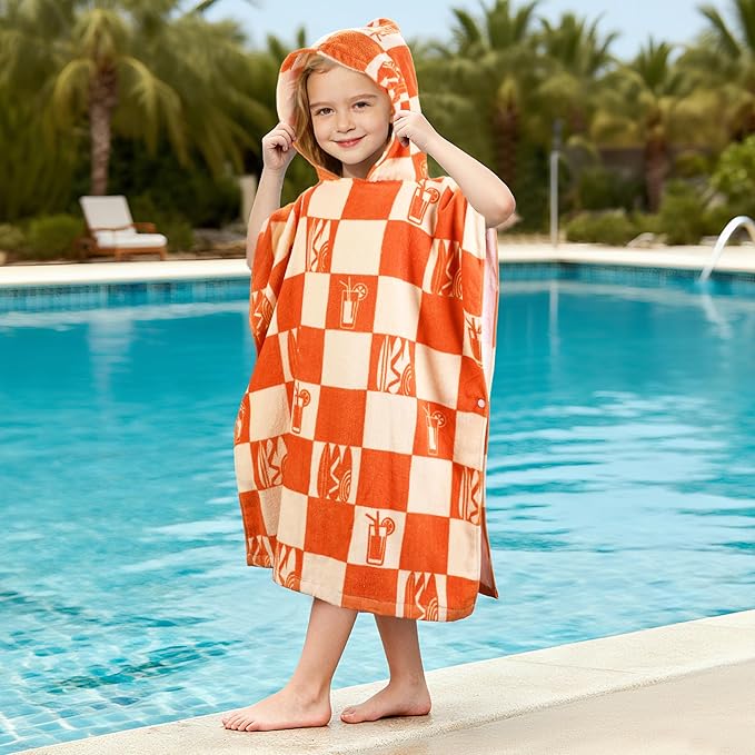 Tirrinia Kids Hooded Beach Towel, Toddler Hooded Bath Towel & Poncho Towel Super Absorbent, Wearable Swim Towel for Kids 3-6 Years Boys Girls at Bath Pool Beach, Birthday Gifts, ORJUICE