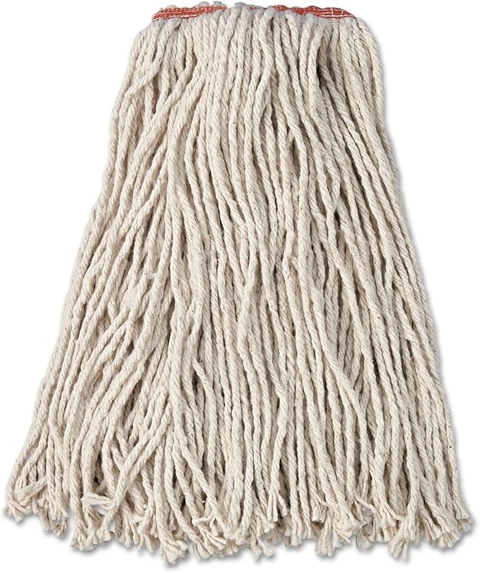 Rubbermaid F11612 Premium Cut-End Cotton Wet Mop Head 16oz White 1" Orange Band 12/Carton