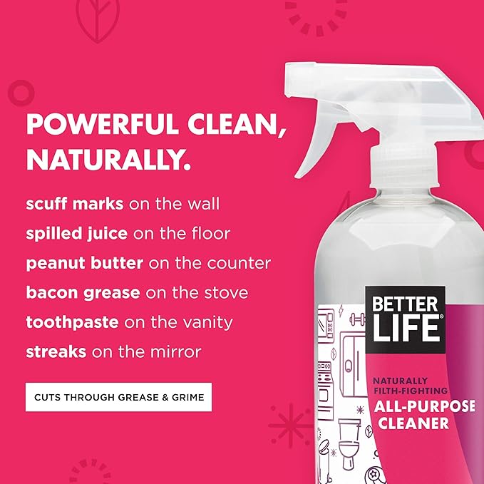 Better Life Bathroom Cleaner 32 Oz 2 Pack + All Purpose Cleaner Currant and Citrus 32 Oz 1 Pack