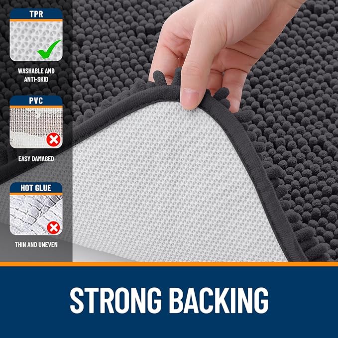 OLANLY Large Bathroom Rugs 40x32, Extra Soft Absorbent Chenille Bath Rugs, Rubber Backing Quick Dry, Machine Washable Bath Mats for Bathroom Floor, Tub and Shower, Home Decor Accessories, Dark Grey