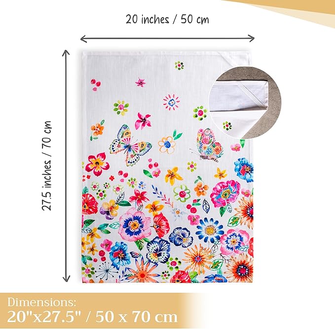 Maison d' Hermine Kitchen Towels Set of 3 100% Cotton 27.50" x 20" Reusable Cloth Tea Dish Towels Absorbent with Hanging Loop for Farmhouse Hotel Spring Summer - Happy Florals - High Summer