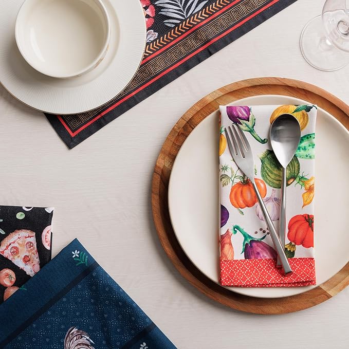 Maison d' Hermine 100% Cotton Cloth Napkins Set of 4 Everyday Reusable Square Napkins Cloth Washable Dinner Party Wedding Restaurant Hotel Kitchen Spring Summer (Ratatouille, 18" x 18")