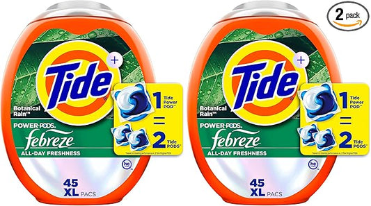 Tide Power Pods with Febreze Laundry Detergent Pacs,Botanical Rain Scent,All-Day Freshness,45 Count (Pack of 2)