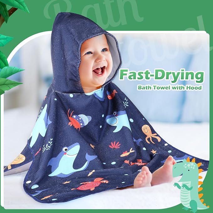 Oudain 6 Pcs Kids Hooded Bath Towel with Hood Microfiber Beach Baby Pool Beach Towel for Boy Girls Toddler Kids