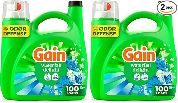 Gain Liquid Laundry Detergent, Waterfall Delight Scent | 107 Loads | Oxi Formula | HE Compatible | 154 fl oz