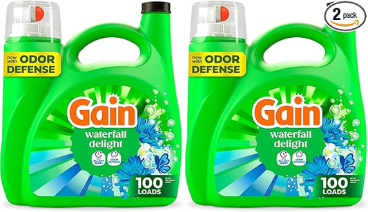 Gain Liquid Laundry Detergent, Waterfall Delight Scent | 107 Loads | Oxi Formula | HE Compatible | 154 fl oz