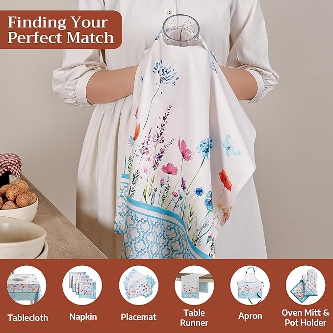 Maison d' Hermine Kitchen Towels Set of 3 100% Cotton 27.50" x 20" Reusable Cloth Tea Dish Towels Absorbent with Hanging Loop for Kitchen Farmhouse Hotel Spring Summer - Flower in The Field