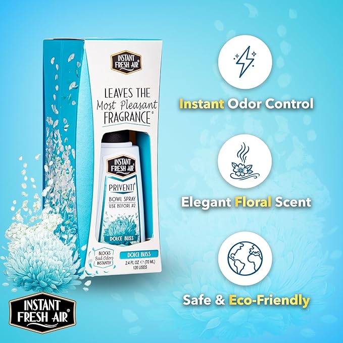Priventi Toilet Spray & Bathroom Spray Odor Eliminator - Up to 120 Uses - Travel Size Odor Elimination for #2 - For Home, Office, Schools, Travel - Dolce Bliss Fragrance - 2.4 oz