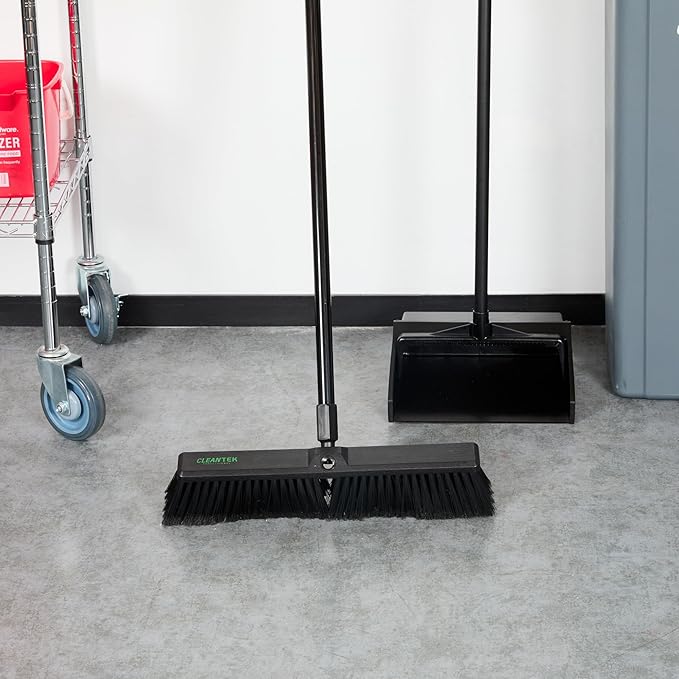 Restaurantware-BROOM HEAD ONLY: Clean Tek Professional 17.13-Inch Push Broom Head, 1 Heavy-Duty Cleaning Tool - Handle Sold Separately, Fine Flagged Bristles, Black Plastic, Outdoor Use