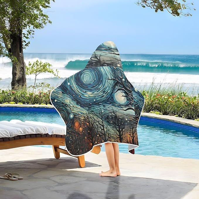 Hooded Towel for Kids Magical Aurora Colors Flowing in The Forest Beach Wrap Bath Towels 50x23.5in