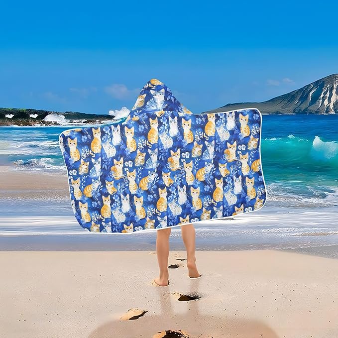 Toddler Hooded Beach Towel Funny Ragdollcats Blue Hooded Kids Beach Towel Soft Kids Bath Towels with Hood
