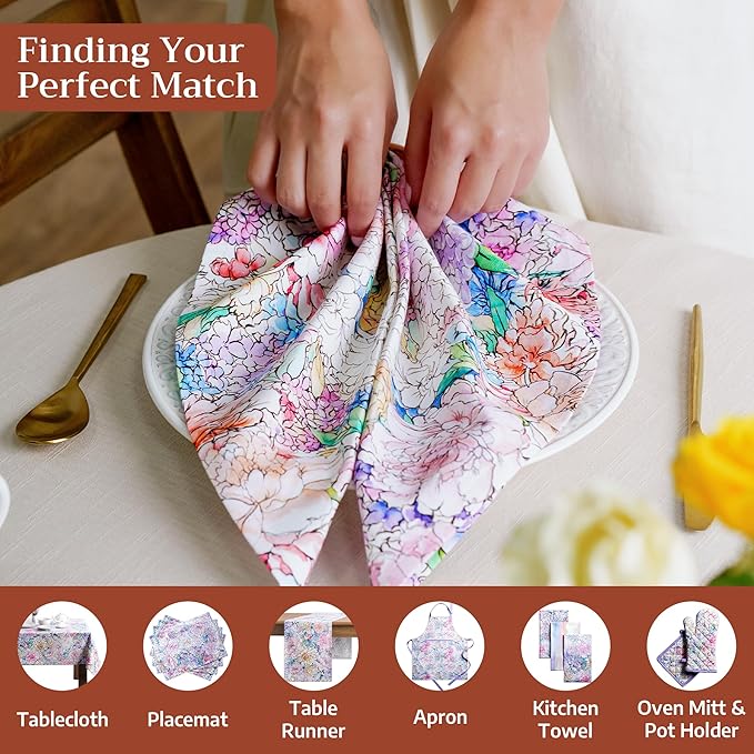 Maison d' Hermine 100% Cotton Cloth Napkins Set of 4 Everyday Reusable Square Napkins Cloth Washable Dinner Party Wedding Restaurant Hotel Kitchen Spring Summer (Floral Love, 20" x 20")