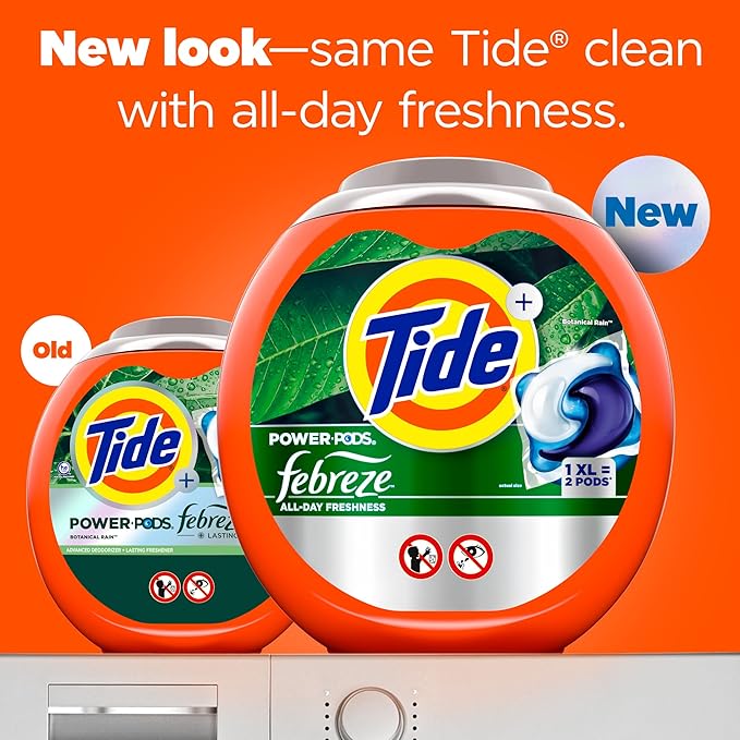 Tide Power Pods with Febreze Laundry Detergent Pacs, 63 Count, Botanical Rain Scent, All-Day Freshness