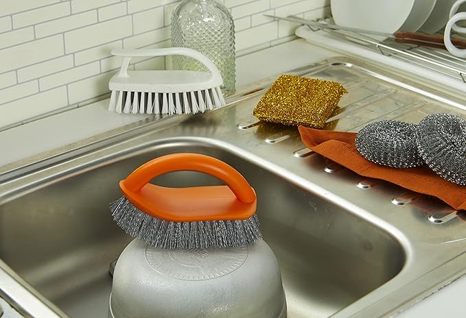 IMUSA USA (6 Pack) Multipurpose Orange Brush w/Dual Tone Bristles (White & Grey)