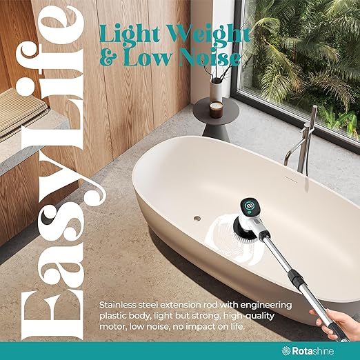 Electric Spin Scrubber - Electric Scrubber for Cleaning with 7 Replaceable Heads - Full-Body Waterproof Tub Scrubber with Long Handle - Electric Brush Cleaner for Bathroom