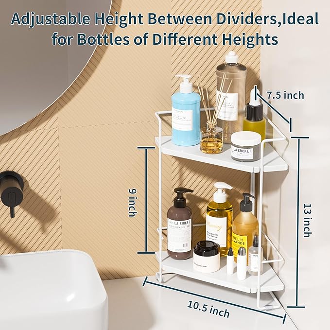 BOIVSHI 2-Tier Bathroom Counter Organizner, Bathroom Organizers and Storage for Bathroom, Kitchen Counter, Corner Storage Shelf for Bedroom, Storage, Makeup, Skincare, Perfume (White)