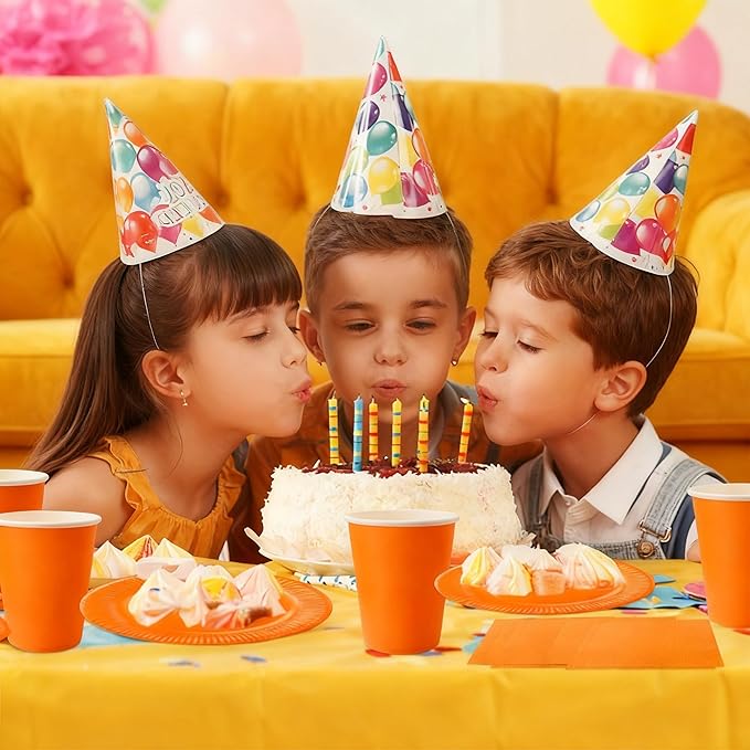 210pcs Orange plates and napkins party supplies - Plastic Silverware Cutlery, Paper Cups and Plates, Napkins Suitable for parties and birthdays Serves 30 (Orange)