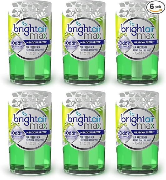 Bright Air Max 4 oz. Odor Eliminator Air Freshener, for Medium-Size Spaces, Meadow Breeze Scent, Case of 6, Lasts up to 60 Days Each