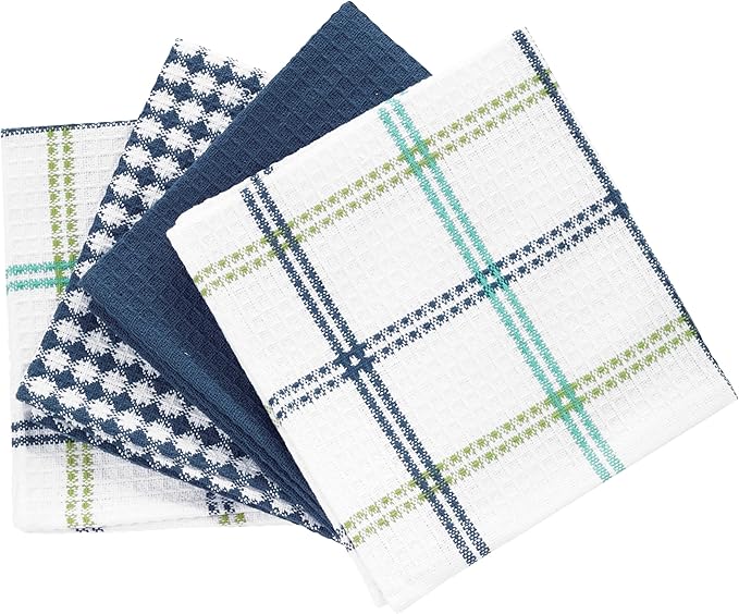 T-Fal Premium Waffle Dish Cloths: Highly Absorbent, Super Soft Long Lasting - 100% Cotton, 12"x13" Towel for Cleaning & Drying, (4-Pack), Cool