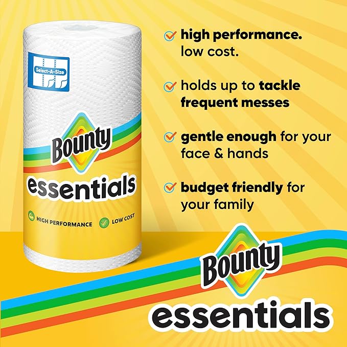 Bounty Essentials Select-A-Size Paper Towels, 6 Double Rolls, White, 108 Sheets Per Roll