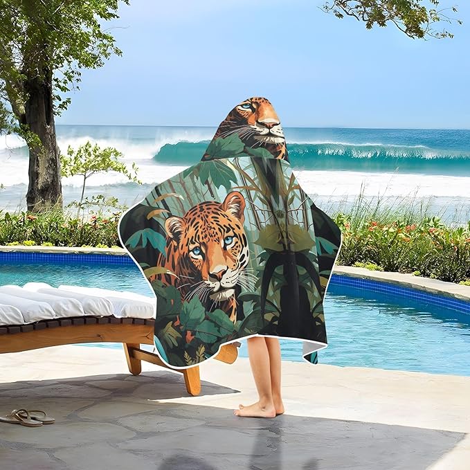 Hooded Towel for Kids Tiger in The Forest Beach Wrap Bath Towels 50x23.5in