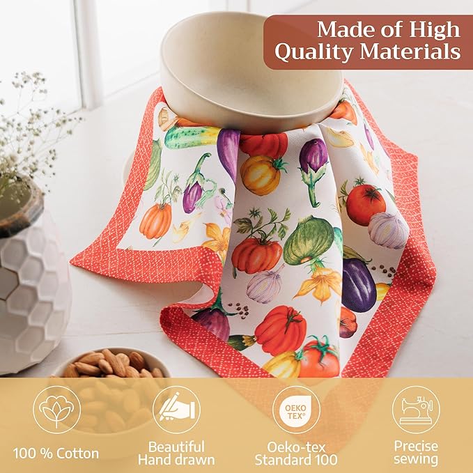 Maison d' Hermine 100% Cotton Cloth Napkins Set of 4 Everyday Reusable Square Napkins Cloth Washable Dinner Party Wedding Restaurant Hotel Kitchen Spring Summer (Ratatouille, 18" x 18")