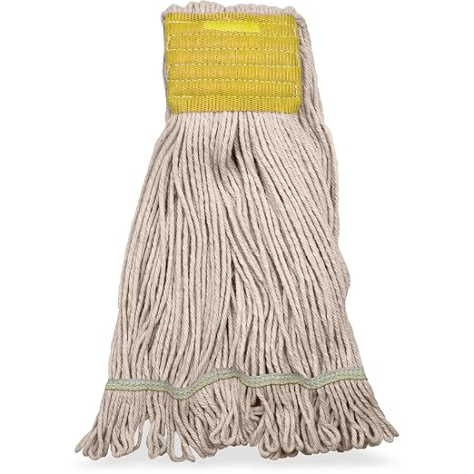SPARTA 369513B00 FLO-PAC Cotton Mop Head, Loop-Ended, 5 Inch Color-Coded Yellow Headhand for Organized Cleaning, Small - 30 Inches Long, Tan with Yellow Band, (Pack of 12)