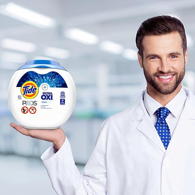 Tide PODS Ultra Oxi Free and Gentle Laundry Detergent Packs, 57 Count, Hypoallergenic Laundry Detergent Pods