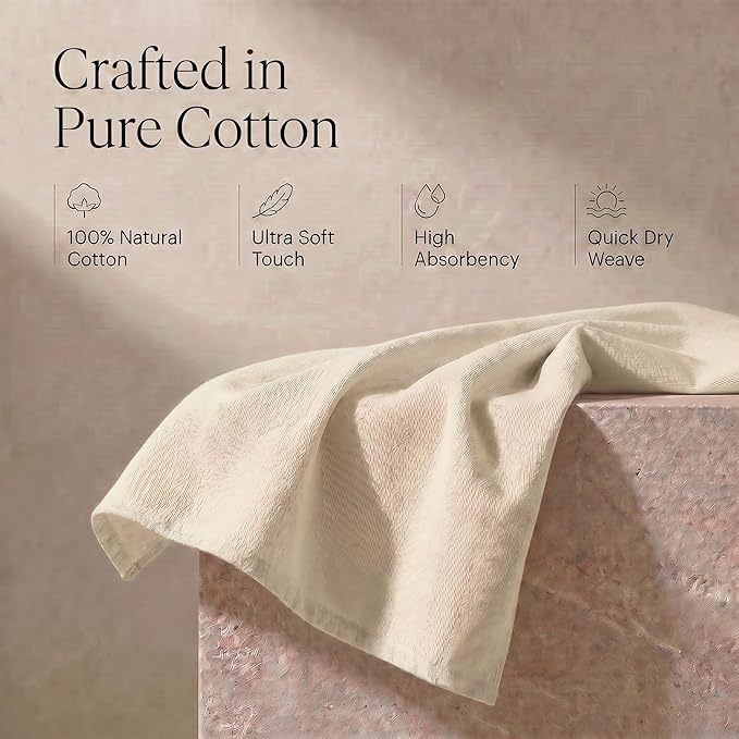 Urban Villa Kitchen Towels 100% Cotton Dish Towels for Kitchen(Set of 6) 20”x30” Dish Cloths Highly Absorbent Kitchen Linen Set with Hanging Loop Perfect for Drying – Ivory.