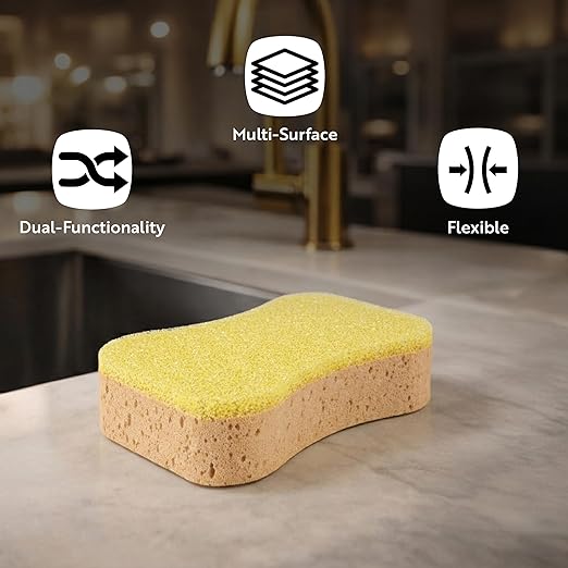 Restaurantware Sponge and Scouring Pad Combo 1 Count 7.7 x 4.9 x 2.1 Inches Plastic Multi-Surface Scrubber Flexible Cleaning Sponge for Commercial Kitchens