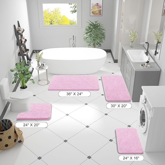 OLANLY Bathroom Runner Rugs 47x20, Extra Soft Absorbent Chenille Bath Rugs, Rubber Backing Quick Dry, Machine Washable Long Bath Mats for Bathroom Floor, Tub and Shower, Home Decor Accessories, Pink
