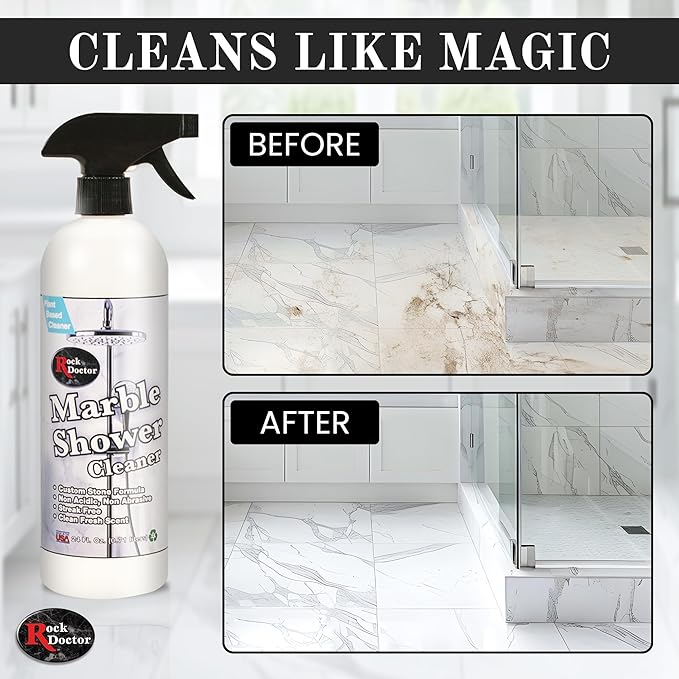 Rock Doctor Granite & Quartz Marble Shower Cleaner Spray, Shower & Tile Cleaner, Soap and Scum Remover, Works on Ceramic Tile, Hard Water Stain Remover, 24.oz Pack of 1