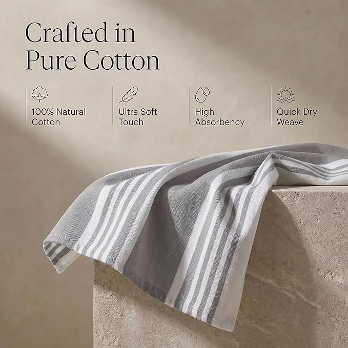 Urban Villa Kitchen Towels 100% Cotton Dish Towels for Kitchen (Set of 6) 20”x30” Dish Cloths Highly Absorbent Kitchen Linen Set with Hanging Loop Perfect for Drying Dishes Cleaning Towels-Grey White
