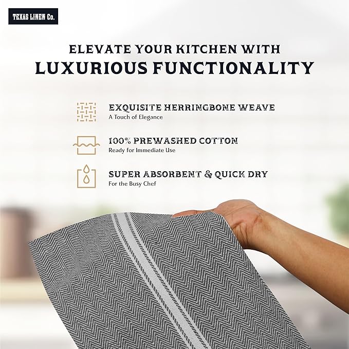 TEXAS LINEN CO. Cotton Kitchen Towels 6 Pack - 15 x 25 Inches - Highly Absorbent Dish Towels for Kitchen Drying, Soft Durable Reusable Quick Dry Tea, Kitchen and Dish Cloths Set - Grey Chambray