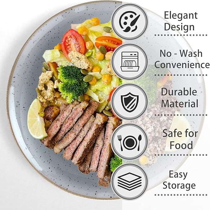 Liacere 32PCS Grey Plastic Plates - Grey Stone Plastic Disposable Tableware Plates Modern Dinnerware Set - Wedding & Warm Winter & Party