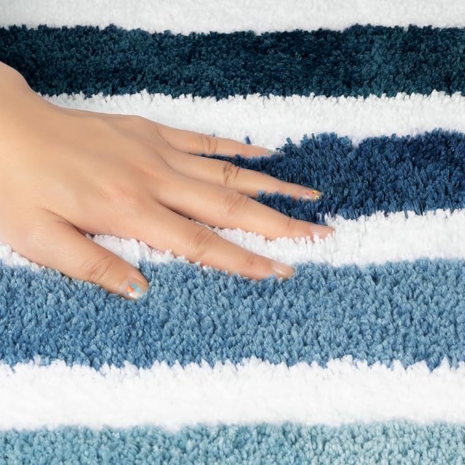 Sunlit Ombre Blue Bathroom Rug Nautical Bath Mat for Bathroom Non Slip 24"x17" Blue and White