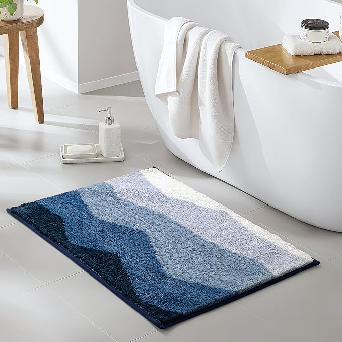 Sunlit 20"x30" Blue Bathroom Rug Non-Slip Absorbent Soft Bath Mat Set, Floor Mat Dry Fast Machine Washable.