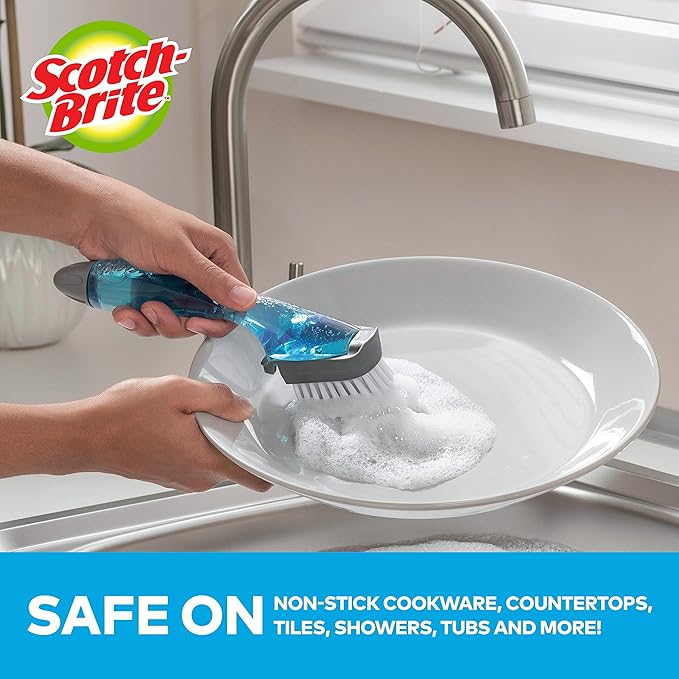 Scotch-Brite Kitchen Brush Kit - Glass and Water Bottle Brush & Advanced Soap Control Dishwand Brush - Scrub Brushes for Cleaning Kitchen and Washing Dishes