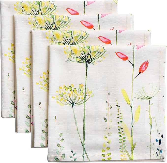 Maison d' Hermine 100% Cotton Cloth Napkins Set of 4 Everyday Reusable Square Napkins Cloth Washable Dinner Party Wedding Restaurant Hotel Kitchen Spring Summer (Botanical Fresh, 20" x 20")
