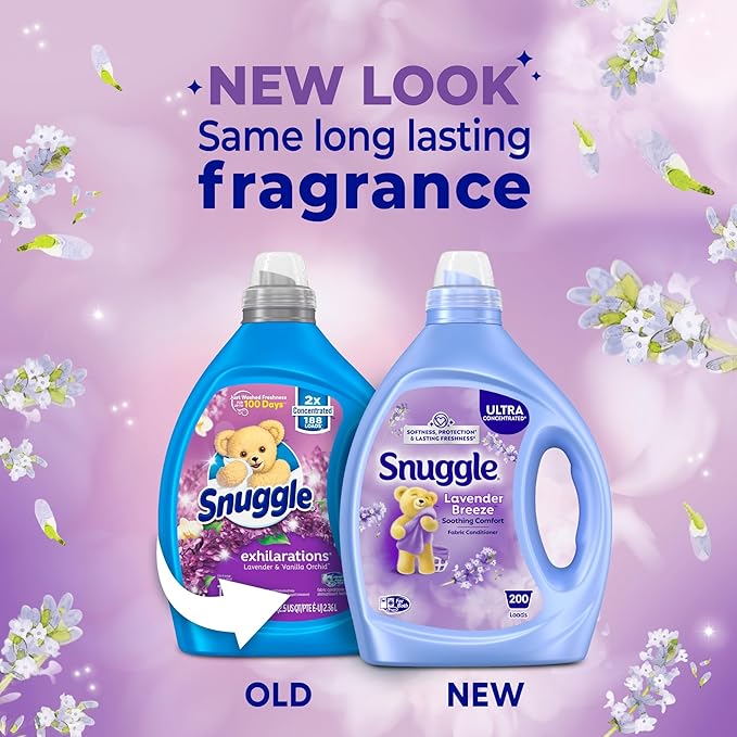 Snuggle Fabric Softener Liquid, Ultra Concentrated, 80 Oz, 188 Medium Loads, Lavender Breeze Fabric Conditioner, Long-Lasting Scent, Softens, Reduces Static & Wrinkles, Helps Protect Color