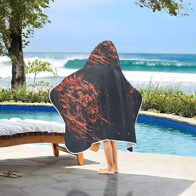 Hooded Towel for Kids Fire Lion Beach Wrap Bath Towels 50x23.5in