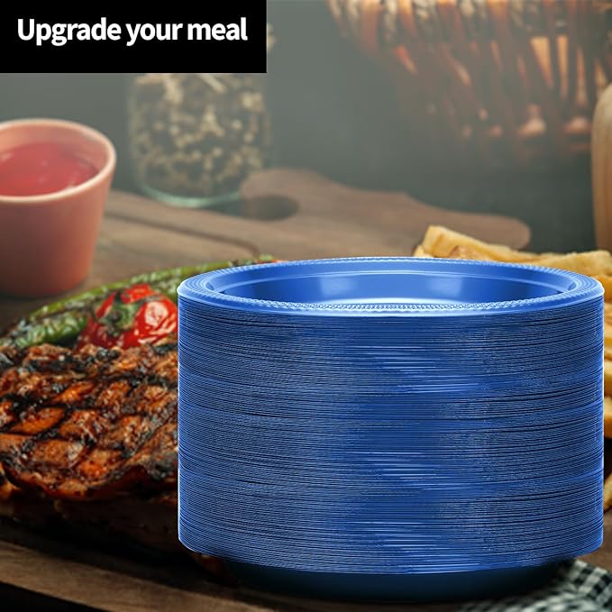 Hanna K. Signature Blue Plastic Plates 7 Inch 600 Count – Heavy Duty Disposable Dessert Plates Bulk for Catering, Weddings & Events