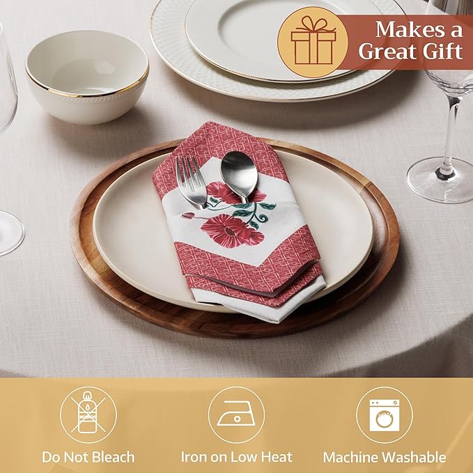 Maison d' Hermine 100% Cotton Cloth Napkins Set of 4 Everyday Reusable Square Napkins Cloth Washable Dinner Party Wedding Restaurant Hotel Kitchen Spring Summer (Poppy, 18" x 18")